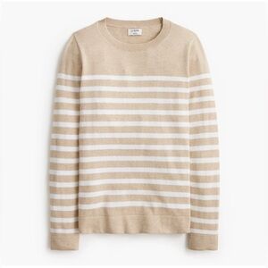 NWT J.Crew Striped Teddie cotton sweater in khaki and white women’s size Large